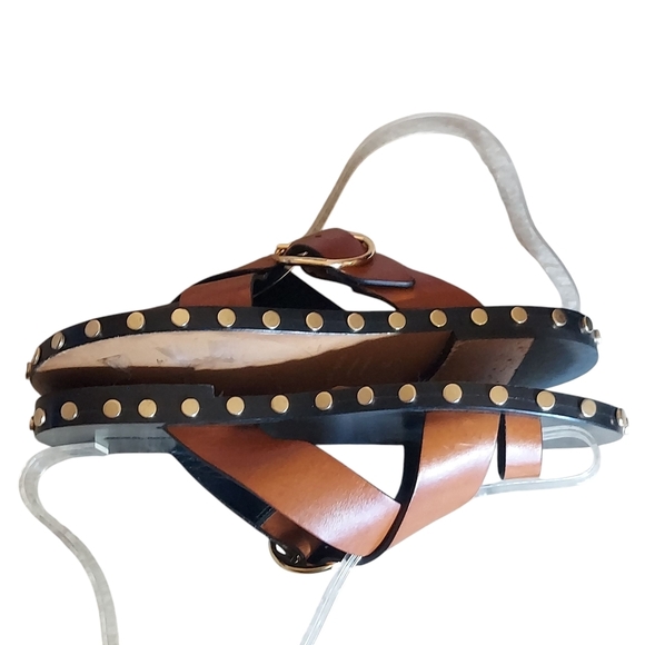 Isabel Marant Jolda Brown leather crossover straps with Gold Buckle Studded - Picture 12 of 16